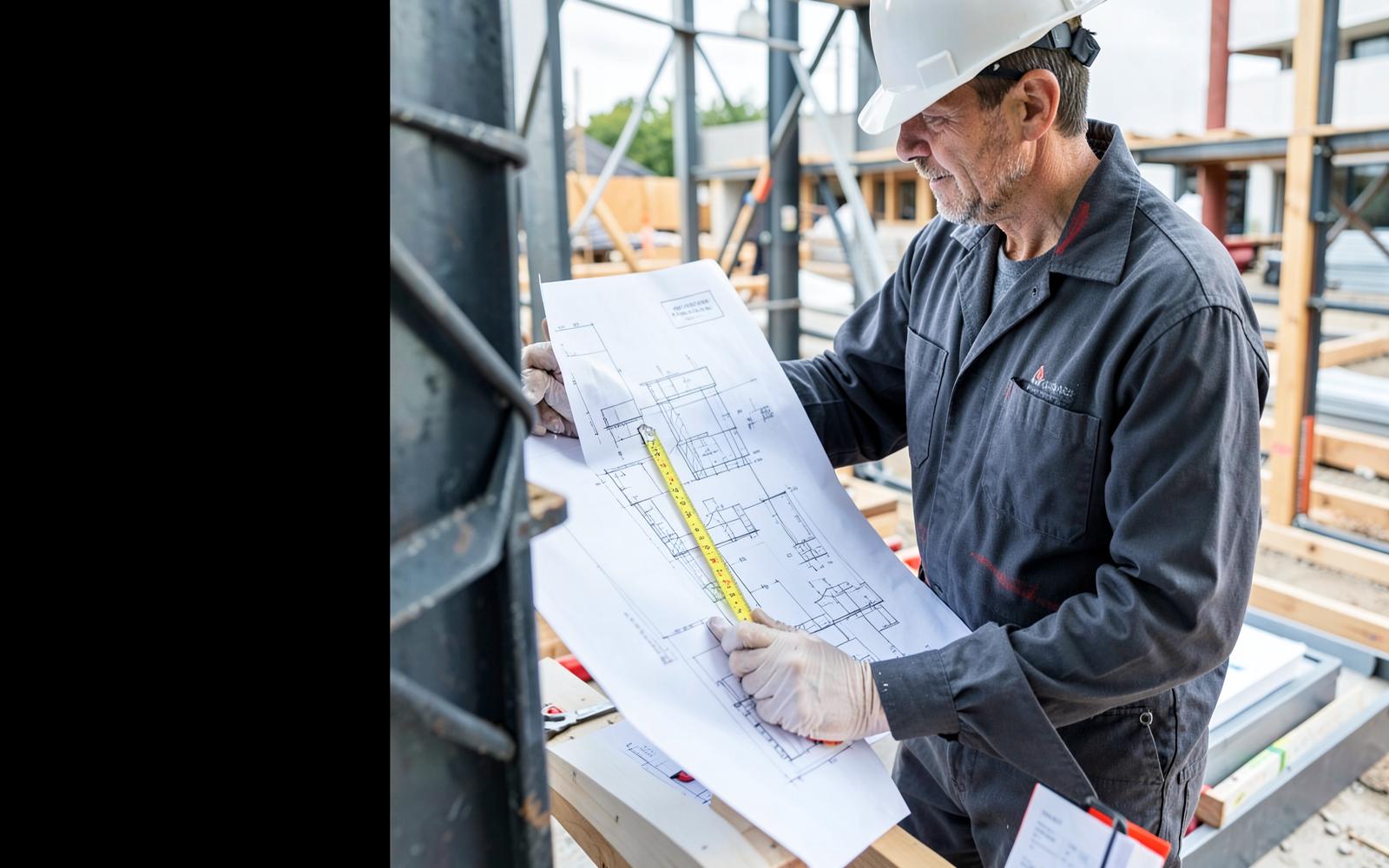 Professionnel consultant des plans sur un chantier, image représentative